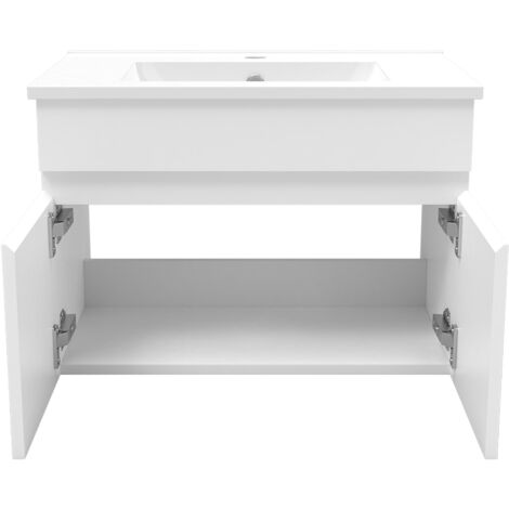 Ensemble Salle De Bain simple vasque 60cm meuble blanc avec colonne et miroir (1/4)