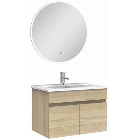 Ensemble meubles Salle de Bain simple vasque 60cm + miroir lumineux Chêne Wotan (1/4)