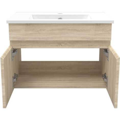 Ensemble Salle De Bain 60cm meuble Chêne Wotan avec miroir lumineux (1/3)