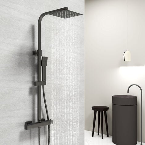 Acezanble Colonne de Douche Thermostatique élégante Ensemble de Douche à Pluie Colonne de Douche Thermostatique de Salle de Bain avec mitigeur réglable en Hauteur système de Douche Noir Mat