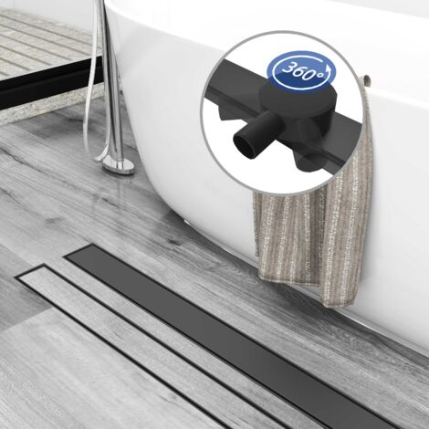 Acezanble Caniveau de Douche en acier inoxydable italien SUS304 noir avec base pivotante à 360°, 2 en 1 + hauteur réglable, avec filtre anti-odeurs, 70 cm de long (1/5)