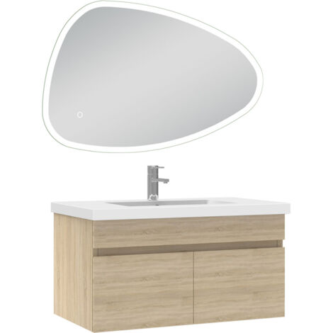 Acezanble meubles simple vasque 80cm vasque + miroir 3 couleurs lumineux Chêne Wotan (1/4)