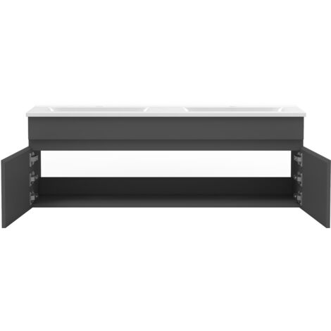 Meuble De Salle De Bain Avec Vasque Et Miroir LED - Dimensions 60cm, Couleur Anthracite - Miroir 3 Couleurs, Anti-buée, Dimmable - Installation Facile, Livraison France