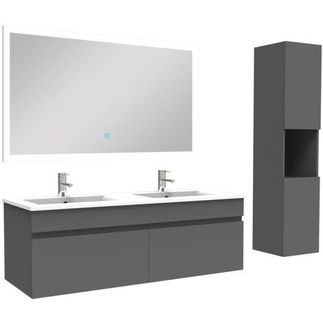 Acezanble Ensemble meuble Salle de Bain 120cm avec vasque + colonne + miroir lumineux dimmable anthracite (1/5)