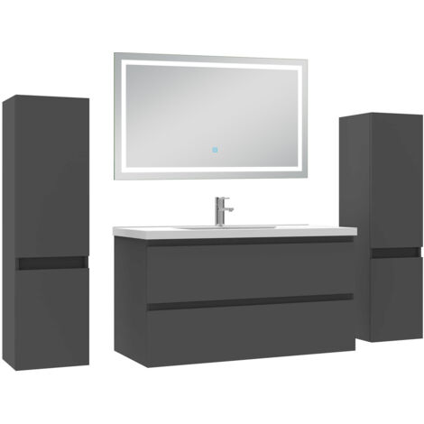 Acezanble Ensemble meubles Salle de Bain 100cm avec colonne et miroir lumineux 3 couleurs Anthracite (1/5)
