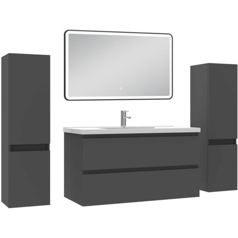 Acezanble Meubles Salle de Bain 100cm avec colonne + miroir lumineux 3 couleurs Anthracite (1/5)