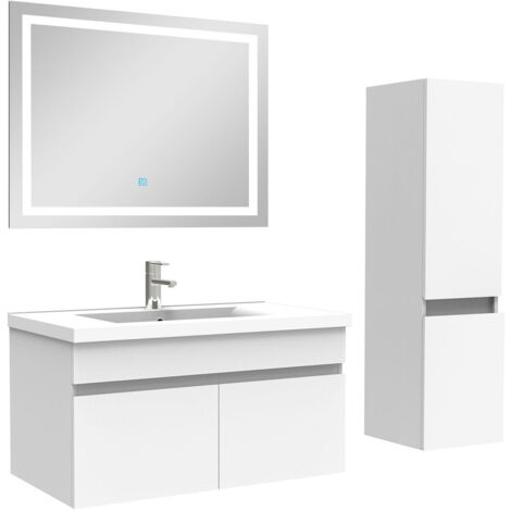Acezanble Ensemble meuble salle de Bain 80cm simple vasque avec colonne + miroir 3 couleurs blanc (1/5)