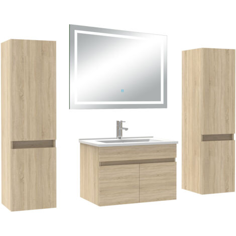 Acezanble Ensemble meubles Salle de Bain 60cm avec colonne + miroir lumineux 3 couleurs Chêne Wotan (1/5)