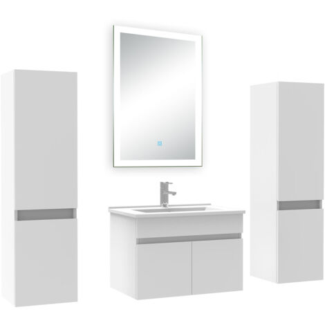 Acezanble Ensemble meuble Salle de Bain 60cm avec colonne et miroir lumineux dimmable mural blanc (1/5)