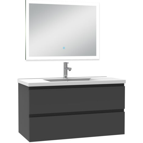 Acezanble Ensemble meuble Salle de Bain 100cm simple vasque et miroir lumineux 3 couleurs et dimmable anthracite (1/4)