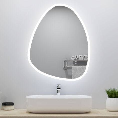 Miroir Salle De Bain Rond LED 80 Cm - Éclairage Tricolore (3000K/4500K/6000K), Anti-buée, Horloge, Loupe 3x - Classe A+, IP44