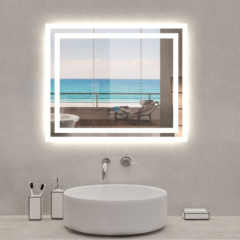 Miroir De Salle De Bain LED Rectangulaire 120x80 Cm - Anti-buée, Lumière Dimmable, Fonction Mémoire, IP44