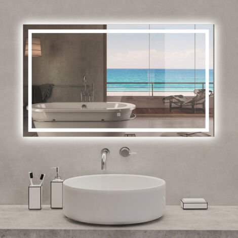 Acezanble – Miroir lumineux de salle de bain 120 x 70 cm – Anti-buée – Éclairage dimmable avec mémoire – IP44, 24W, 220-240V