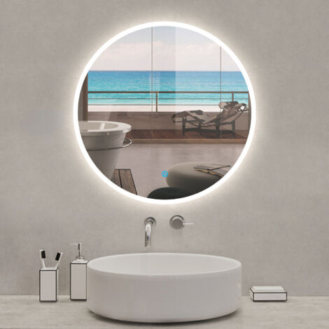 Acezanble Miroir lumineux rond 70cm anti-buée +dimmable + mémoire, miroir de salle de bain led
