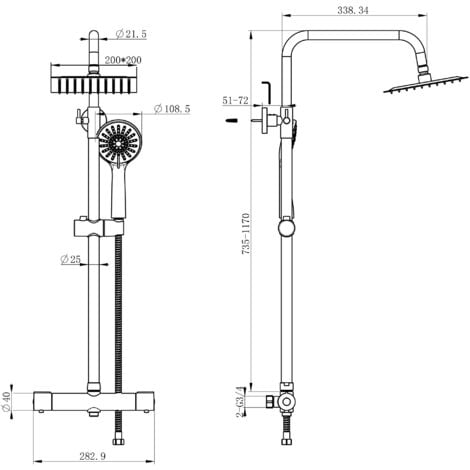 Acezanble Colonne de douche thermostatique Set de douche en laiton Système de douche Hauteur réglable 80-116 cm Set de douche Douchette à main avec 1 jet Chromé