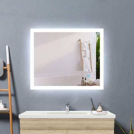 Miroir lumineux LED armoire murale design de salle de bain 2 en 1 dim. 70L  x 15l x 65H cm MDF aspect bois