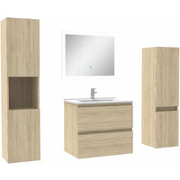 Ensemble meuble de salle de bain 60cm simple vasque + colonne de rangement + miroir Chêne Wotan