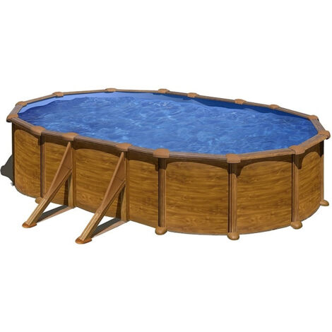 Kit piscine hors-sol mauritius acier aspect bois ovale - 610 x 375 x h132 cm (1/5)