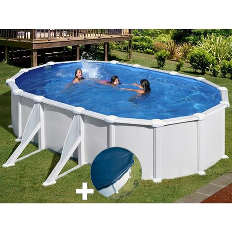 Kit piscine acier blanc Gré Atlantis ovale 6,34 x 3,99 x 1,32 m + Bâche hiver (1/5)