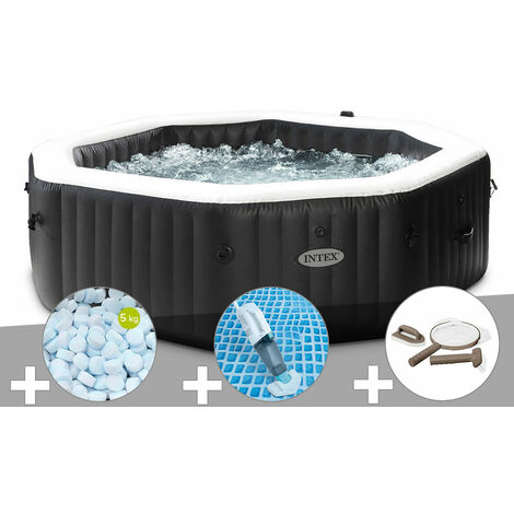 Kit spa gonflable Intex PureSpa Carbone octogonal Bulles et Jets 6 places + 5 kg de sel + Aspirateur + Kit d'entretien