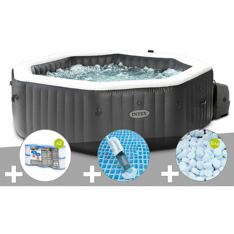 Kit spa gonflable Intex PureSpa Carbone octogonal Bulles et Jets 4 places + 12 filtres + 5 kg de sel + Aspirateur