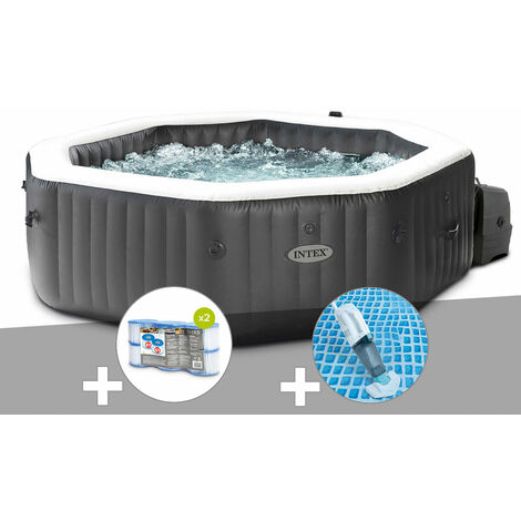 Intex – Spa gonflable octogonal 4 places – 120 diffuseurs à bulles – 4 jets massants – Stérilisateur au sel – Panneau de contrôle amovible