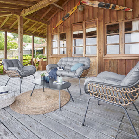 Hesperide – Salon de jardin Paopao 4 places en acier traité époxy graphite – Coussins inclus – Dimensions canapé 125x74x77 cm – Pour espaces extérieurs (1/10)