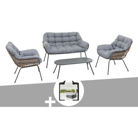 Hesperide – Salon de jardin en aluminium graphite – 4 places – Housse incluse – Structure en acier traité époxy – Coussins résistants aux intempéries (1/5)