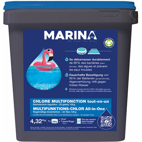 Chlore multifonction galets pour piscine jusqu'à 15 m³ 4,32 kg - Marina