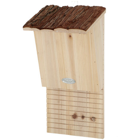 Nichoir chauve-souris en bois de sapin FSC 100% – Toit en écorce – Hauteur 39,5 cm pour habitat naturel – Bien ventilé – Best For Birds (1/4)