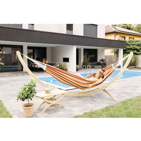 Hamac sur pied 3 places en coton/polyester – Charge maximale 200 kg – Dimensions 250 x 175 cm – Sac de rangement inclus – Amazonas
