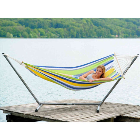Hamac sur pied 1 place en polycoton – Charge maximale 120 kg – Dimensions 200 x 100 cm – Couleur Kolibri – Amazonas (1/10)