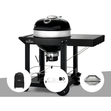Barbecue à charbon Kettle Pro 57 cm sur chariot + Housse de,protection + Rôtissoire + Lot de 2 paniers à charbon - Napoleon