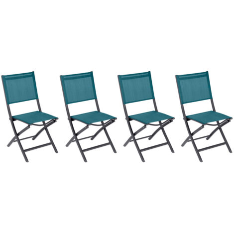 Hesperide – Lot de 4 chaises de jardin pliables en aluminium – Résistantes aux UV et à l'humidité – Dimensions 45x57x90 cm – Couleur bleu canard (1/5)