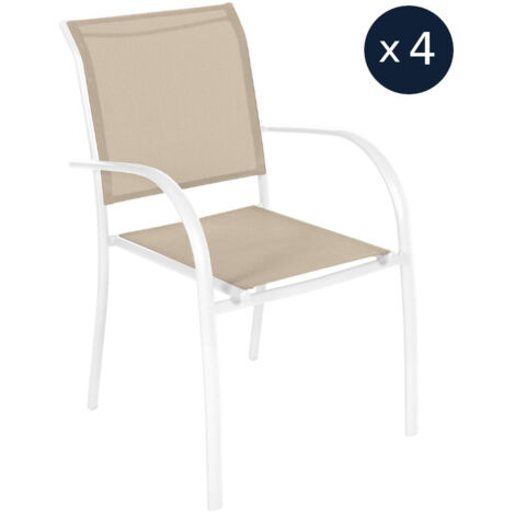 Lot de 4 fauteuils de jardin en texaline Piazza Lin/Blanc - Hespéride