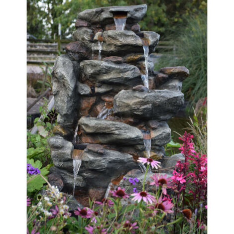 Ubbink – Fontaine de jardin Bonorva avec cascade et éclairage LED – Dimensions 69x51x127 cm – Polyrésine résistante aux intempéries