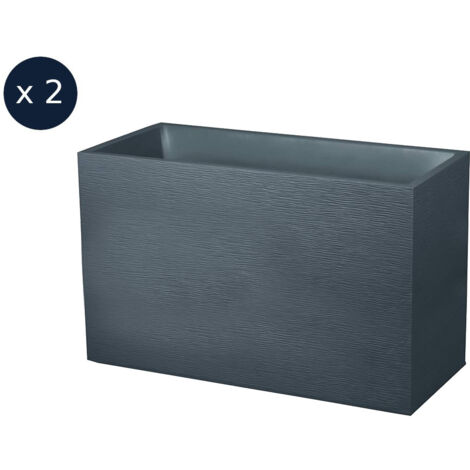 EDA – Lot de 2 jardinières rectangulaires 99,5 x 39,5 x 60 cm – Contenance 116 L – Polypropylène anti-UV – Décor effet vagues gris anthracite (1/2)