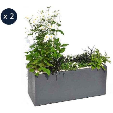 EDA – Jardinières rectangulaires Volcania en polypropylène 99,5 x 39,5 x 43,5 cm – Gris anthracite – Réserve d'eau intégrée – Fabriquées en France (1/4)
