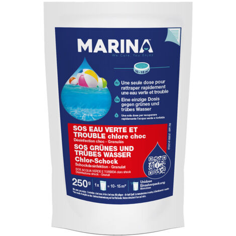 Chlore choc sachet unidose 250g – Pour traiter eau verte et trouble jusqu'à 15 m³ – Clarifiant et désinfectant efficace – Marina (1/3)