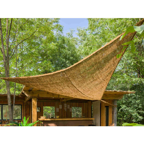 Ombrière triangulaire en fibres de coco 3,50 m – Protection contre pluie et humidité – Pour espaces extérieurs – Couleur naturelle – Jardiline (1/8)