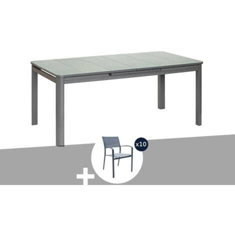 Ensemble Table rectangulaire extensible et 10 chaises de jardin en aluminium gris Milos Anthracite - 10 places - Jardiline (1/5)