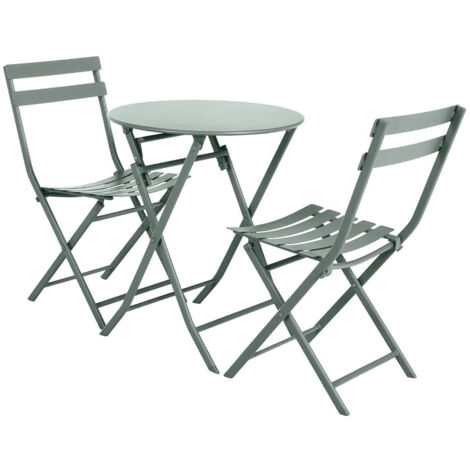 Hesperide – Salon de jardin rond en métal Ø 60 cm olive avec 2 chaises – Acier traité époxy – Anti-rouille – Pliable pour rangement facile (1/2)