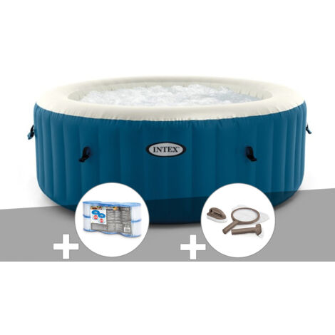 Intex – Spa gonflable rond 4 places – 100 diffuseurs à bulles – Diamètre 180 cm – Hauteur 66 cm – Capacité 677 L – Kit d'entretien inclus