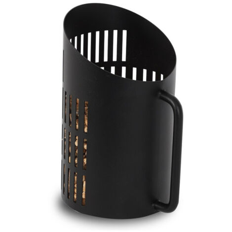Le Marquier – Pelle à granulés ronde 12 cm – Acier peint noir – Poignée ergonomique – Tamis intégré pour poussières – Accessoire poêle à granulés
