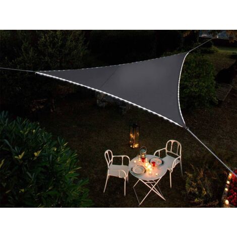 Voile d'ombrage triangulaire Leds solaires Ardoise + Adaptateur - Jardiline (1/2)