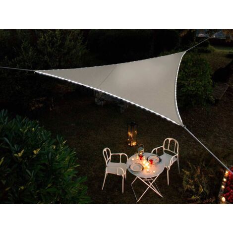 Voile d'ombrage triangulaire Leds solaires Taupe + Adaptateur - Jardiline (1/2)