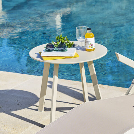 Hesperide – Table d'appoint ronde 50cm en acier traité – Hauteur 45cm – Couleur argile mate – Pieds évasés pour stabilité – Pour balcon et terrasse
