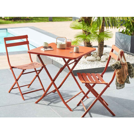 Hesperide – Table de jardin pliante carrée 70x70cm ambre 2 places en acier époxy – Rangement facile – Pour balcon et terrasse