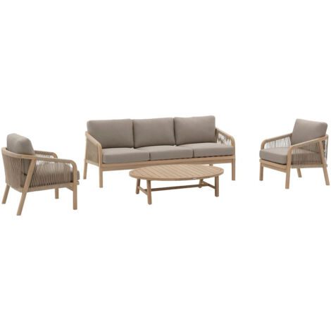 Hesperide – Salon de jardin Papouasie 5 places – Structure en acacia – Coussins déhoussables en polyester – Dimensions 265x159x81,5 cm