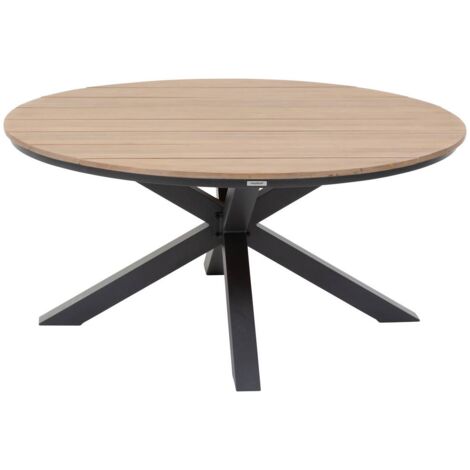 Hesperide – Table de jardin ronde 4 personnes – Plateau en bois d'acacia – Structure en aluminium époxy – Dimensions D. 111,5 x H. 75,5 cm – Graphite